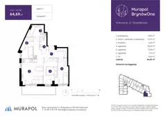 4 pokoje, mieszkanie 64,69 m², piętro 1, oferta nr 1.B.1.04, Murapol BrynówOne, Katowice, Brynów-Osiedle Zgrzebnioka, Brynów, ul. Rzepakowa