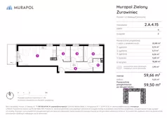 4 pokoje, mieszkanie 59,50 m², piętro 4, oferta nr 2.A.4.15, Murapol Zielony Żurawiniec - Gotowe mieszkania, Poznań, Naramowice, ul. Sielawy