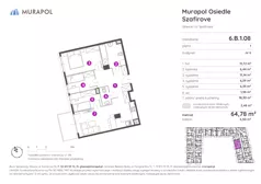 4 pokoje, mieszkanie 64,78 m², piętro 1, oferta nr 6.B.1.08, Murapol Osiedle Szafirove, Gliwice, Stare Gliwice, ul. Szafirowa