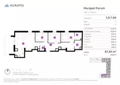 4 pokoje, mieszkanie 87,39 m², piętro 7, oferta nr 1.D.7.04, Murapol Forum, Łódź, Śródmieście, ul. Targowa