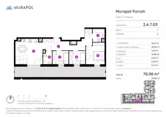 4 pokoje, mieszkanie 70,98 m², piętro 7, oferta nr 2.A.7.03, Murapol Forum, Łódź, Śródmieście, ul. Targowa