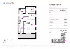 4 pokoje, mieszkanie 69,75 m², piętro 7, oferta nr 2.B.7.07, Murapol Forum, Łódź, Śródmieście, ul. Targowa