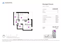 4 pokoje, mieszkanie 54,45 m², piętro 8, oferta nr 2.B.8.03, Murapol Forum, Łódź, Śródmieście, ul. Targowa