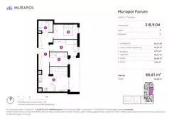 4 pokoje, mieszkanie 66,61 m², piętro 9, oferta nr 2.B.9.04, Murapol Forum, Łódź, Śródmieście, ul. Targowa