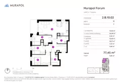 4 pokoje, mieszkanie 77,45 m², piętro 10, oferta nr 2.B.10.02, Murapol Forum, Łódź, Śródmieście, ul. Targowa