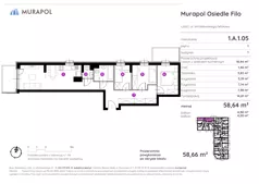 4 pokoje, mieszkanie 58,66 m², piętro 1, oferta nr 1.A.1.05, Murapol Osiedle Filo, Łódź, Polesie, Stare Polesie, ul. Wołowa