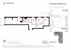 4 pokoje, mieszkanie 59,15 m², piętro 2, oferta nr 1.A.2.05, Murapol Osiedle Filo, Łódź, Polesie, Stare Polesie, ul. Wołowa