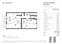 5 pokoi, mieszkanie 89,76 m², parter, oferta nr 1-12.A.0.4, Murapol Osiedle Ferrovia, Wrocław, Jagodno, Krzyki, ul. Konduktorska