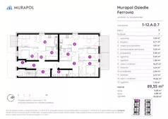5 pokoi, mieszkanie 89,35 m², parter, oferta nr 1-12.A.0.7, Murapol Osiedle Ferrovia, Wrocław, Jagodno, Krzyki, ul. Konduktorska