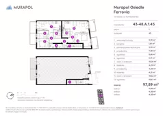 5 pokoi, mieszkanie 97,89 m², piętro 1, oferta nr 43-48.A.1.45, Murapol Osiedle Ferrovia, Wrocław, Jagodno, Krzyki, ul. Konduktorska