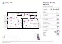 5 pokoi, mieszkanie 88,89 m², parter, oferta nr 43-48.A.0.46, Murapol Osiedle Ferrovia, Wrocław, Jagodno, Krzyki, ul. Konduktorska