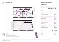 5 pokoi, mieszkanie 96,17 m², piętro 1, oferta nr 43-48.A.1.48, Murapol Osiedle Ferrovia, Wrocław, Jagodno, Krzyki, ul. Konduktorska