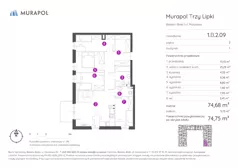 5 pokoi, mieszkanie 74,75 m², piętro 2, oferta nr 1.B.2.09, Murapol Trzy Lipki, Bielsko-Biała, Stare Bielsko, ul. Muszlowa