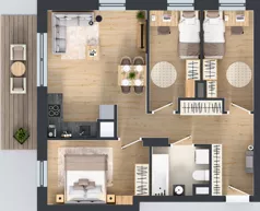 4 pokoje, mieszkanie 62,56 m², piętro 1, oferta nr 2.B.1.03, Murapol Forum, Łódź, Śródmieście, ul. Targowa