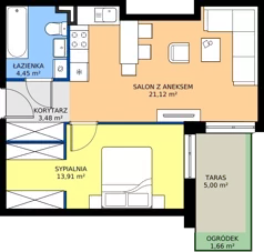 2 pokoje, mieszkanie 44,58 m², parter, oferta nr 13.A.0.2, Murapol Siewierz Jeziorna, Siewierz, ul. Jeziorna