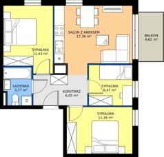 4 pokoje, mieszkanie 56,34 m², piętro 3, oferta nr 27.A.3.2, Murapol Siewierz Jeziorna, Siewierz, ul. Jeziorna
