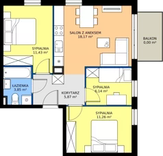 4 pokoje, mieszkanie 56,72 m², piętro 1, oferta nr 27.A.1.2, Murapol Siewierz Jeziorna, Siewierz, ul. Jeziorna