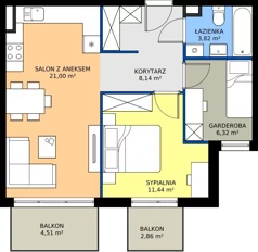 2 pokoje, mieszkanie 50,72 m², piętro 2, oferta nr 27.A.2.4, Murapol Siewierz Jeziorna, Siewierz, ul. Jeziorna