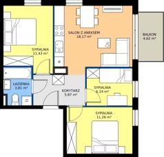 4 pokoje, mieszkanie 56,68 m², piętro 2, oferta nr 27.A.2.2, Murapol Siewierz Jeziorna, Siewierz, ul. Jeziorna
