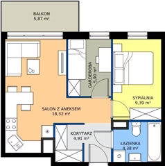 2 pokoje, mieszkanie 42,90 m², piętro 3, oferta nr 27.A.3.8, Murapol Siewierz Jeziorna, Siewierz, ul. Jeziorna