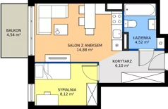 2 pokoje, mieszkanie 33,62 m², piętro 3, oferta nr 28.A.3.5, Murapol Siewierz Jeziorna, Siewierz, ul. Jeziorna