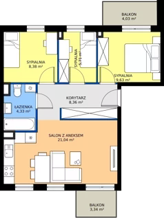 4 pokoje, mieszkanie 57,45 m², piętro 2, oferta nr 28.B.2.1, Murapol Siewierz Jeziorna, Siewierz, ul. Jeziorna