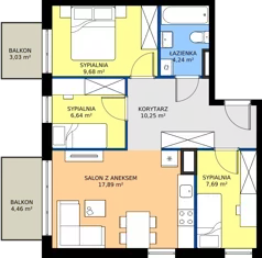 4 pokoje, mieszkanie 56,39 m², piętro 2, oferta nr 28.B.2.3, Murapol Siewierz Jeziorna, Siewierz, ul. Jeziorna