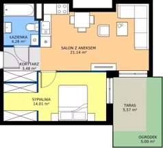 2 pokoje, mieszkanie 42,89 m², parter, oferta nr 28.A.0.2, Murapol Siewierz Jeziorna, Siewierz, ul. Jeziorna