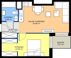 2 pokoje, mieszkanie 42,63 m², piętro 2, oferta nr 28.A.2.2, Murapol Siewierz Jeziorna, Siewierz, ul. Jeziorna