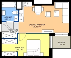 2 pokoje, mieszkanie 42,64 m², piętro 3, oferta nr 28.A.3.2, Murapol Siewierz Jeziorna, Siewierz, ul. Jeziorna