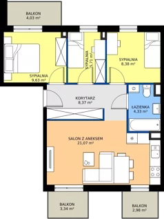 4 pokoje, mieszkanie 57,49 m², piętro 2, oferta nr 28.A.2.1, Murapol Siewierz Jeziorna, Siewierz, ul. Jeziorna
