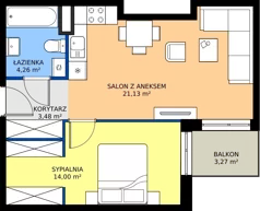 2 pokoje, mieszkanie 42,87 m², piętro 1, oferta nr 28.A.1.2, Murapol Siewierz Jeziorna, Siewierz, ul. Jeziorna