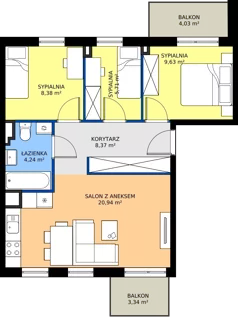 4 pokoje, mieszkanie 57,27 m², piętro 3, oferta nr 28.B.3.1, Murapol Siewierz Jeziorna, Siewierz, ul. Jeziorna