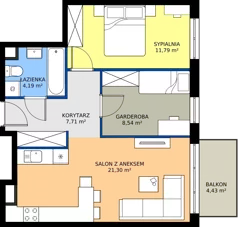2 pokoje, mieszkanie 53,53 m², piętro 2, oferta nr 28.B.2.5, Murapol Siewierz Jeziorna, Siewierz, ul. Jeziorna