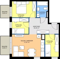 4 pokoje, mieszkanie 56,38 m², piętro 3, oferta nr 28.B.3.3, Murapol Siewierz Jeziorna, Siewierz, ul. Jeziorna