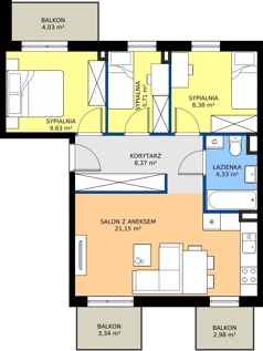 4 pokoje, mieszkanie 57,57 m², piętro 1, oferta nr 28.A.1.1, Murapol Siewierz Jeziorna, Siewierz, ul. Jeziorna