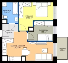 2 pokoje, mieszkanie 51,04 m², piętro 4, oferta nr 1.A.4.13, Murapol Osiedle Faktoria, Łódź, Polesie, Stare Polesie, al. 1 Maja