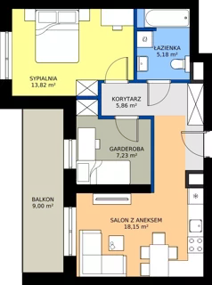 2 pokoje, mieszkanie 50,15 m², piętro 2, oferta nr 1.A.2.11, Murapol Osiedle Faktoria, Łódź, Polesie, Stare Polesie, al. 1 Maja