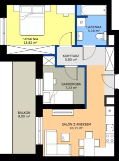 2 pokoje, mieszkanie 50,03 m², piętro 1, oferta nr 1.A.1.11, Murapol Osiedle Faktoria, Łódź, Polesie, Stare Polesie, al. 1 Maja