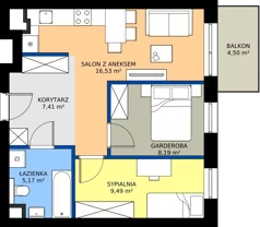 2 pokoje, mieszkanie 46,30 m², piętro 2, oferta nr 2.B.2.10, Murapol Osiedle Faktoria, Łódź, Polesie, Stare Polesie, al. 1 Maja