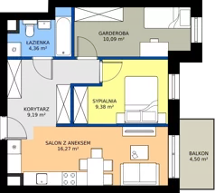 2 pokoje, mieszkanie 49,37 m², piętro 2, oferta nr 2.B.2.09, Murapol Osiedle Faktoria, Łódź, Polesie, Stare Polesie, al. 1 Maja