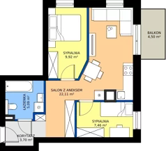 3 pokoje, mieszkanie 48,16 m², piętro 1, oferta nr 2.B.1.08, Murapol Osiedle Faktoria, Łódź, Polesie, Stare Polesie, al. 1 Maja