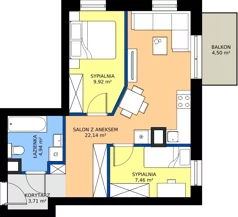 3 pokoje, mieszkanie 47,56 m², piętro 2, oferta nr 2.B.2.08, Murapol Osiedle Faktoria, Łódź, Polesie, Stare Polesie, al. 1 Maja
