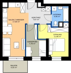 2 pokoje, mieszkanie 49,16 m², piętro 3, oferta nr 2.A.3.01, Murapol Osiedle Faktoria, Łódź, Polesie, Stare Polesie, al. 1 Maja