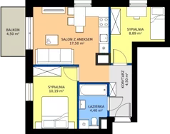 3 pokoje, mieszkanie 45,23 m², piętro 4, oferta nr 2.A.4.03, Murapol Osiedle Faktoria, Łódź, Polesie, Stare Polesie, al. 1 Maja