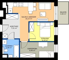 2 pokoje, mieszkanie 46,38 m², piętro 4, oferta nr 2.B.4.10, Murapol Osiedle Faktoria, Łódź, Polesie, Stare Polesie, al. 1 Maja