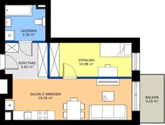 2 pokoje, mieszkanie 41,81 m², piętro 1, oferta nr 2.C.1.03, Murapol Osiedle Faktoria, Łódź, Polesie, Stare Polesie, al. 1 Maja