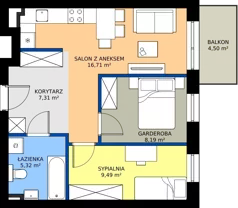 2 pokoje, mieszkanie 46,87 m², piętro 1, oferta nr 2.B.1.10, Murapol Osiedle Faktoria, Łódź, Polesie, Stare Polesie, al. 1 Maja