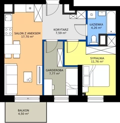 2 pokoje, mieszkanie 48,86 m², piętro 4, oferta nr 2.A.4.01, Murapol Osiedle Faktoria, Łódź, Polesie, Stare Polesie, al. 1 Maja