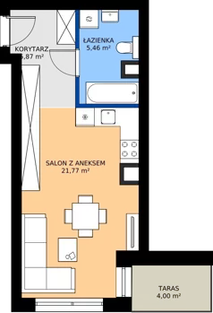 1 pokój, mieszkanie 32,90 m², parter, oferta nr 2.C.0.08, Murapol Osiedle Faktoria, Łódź, Polesie, Stare Polesie, al. 1 Maja